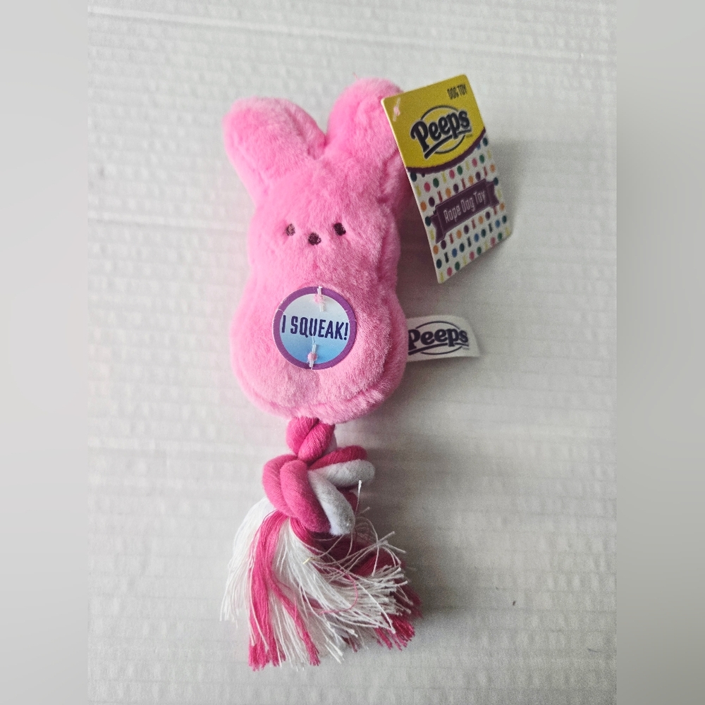 Pink Peeps 7 Inch‎ Rope Dog Toy- Pink/ Squeaks